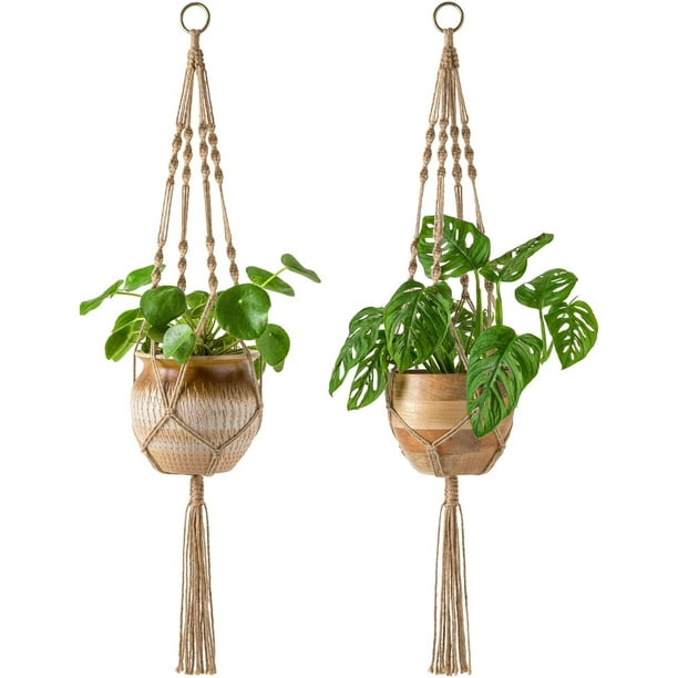 Plant Hanger Pot Holder Plastic Planters Hanging Basket With Nylon Rope 2Pcs 24 